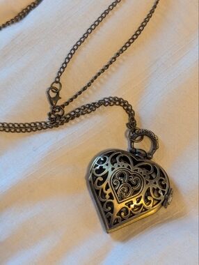 Antique-Bronze Filigree Heart Locket Necklace